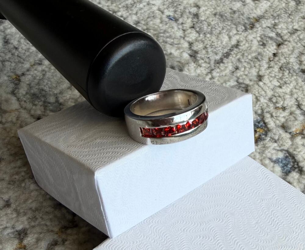 Brand New Solid .925 Sterling Silver Deep Red Stone Channel-Set Band Ring